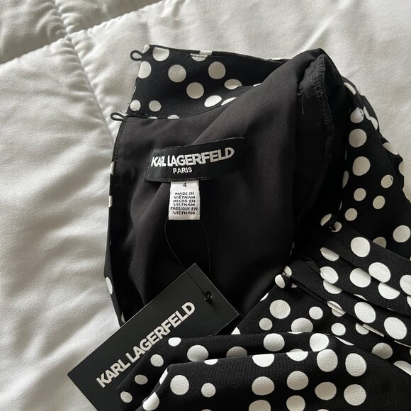 KARL LAGERFELD PARIS Women's Dot-Print Mock-Neck 3/4-Sleeve Dress Size 4 New - Picture 3 of 9